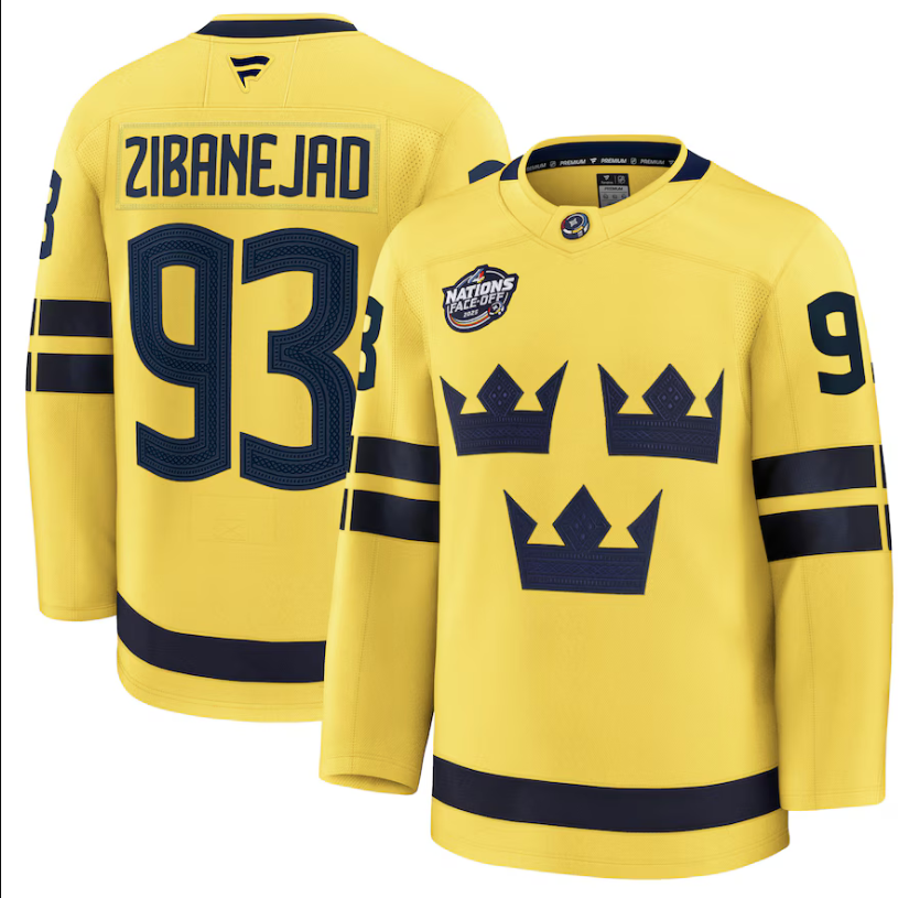 Men Sweden Mika Zibanejad Fanatics Yellow 2025 #4 Nations Face-Off Premium NHL Jersey